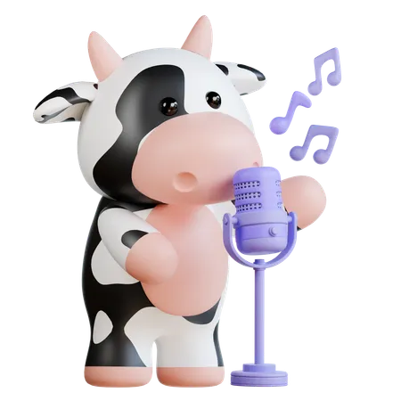 Cute Cow with Microphone  3D Illustration