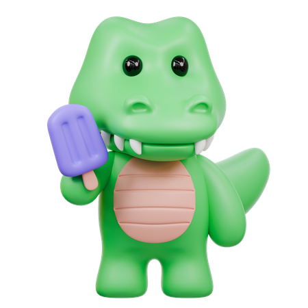 Cute Crocodile holding popsicle while enjoying summer treat  3D Illustration