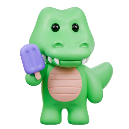 Cute Crocodile holding popsicle while enjoying summer treat  3D Illustration