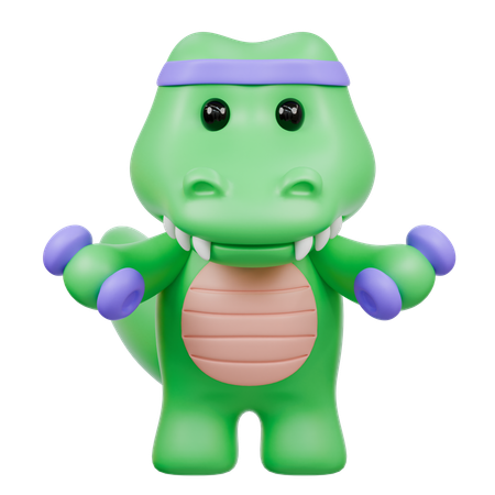 Cute Crocodile holding two dumbbells  3D Illustration