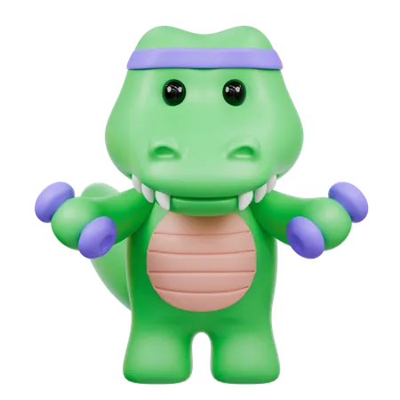 Cute Crocodile holding two dumbbells  3D Illustration