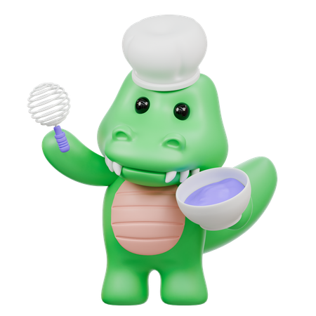Cute Crocodile Making Cake  3D Icon