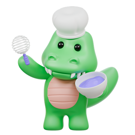 Cute Crocodile Making Cake  3D Illustration