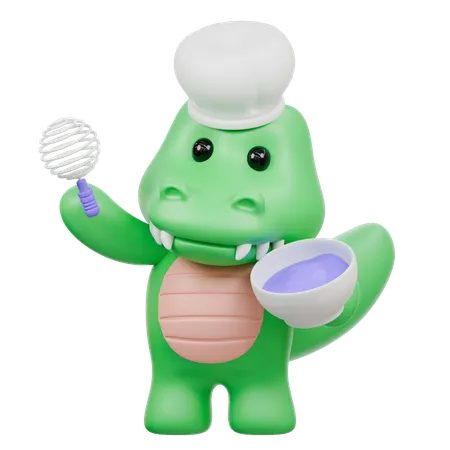 Cute Crocodile Making Cake  3D Illustration