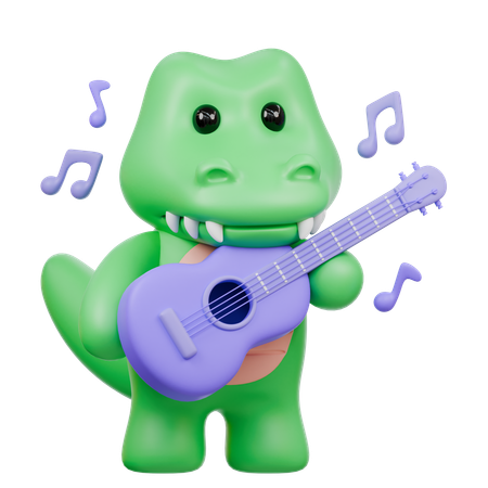 Cute Crocodile Playing Guitar  3D Illustration