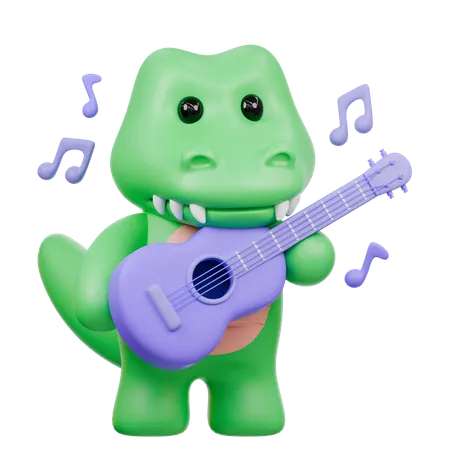 Cute Crocodile Playing Guitar  3D Illustration