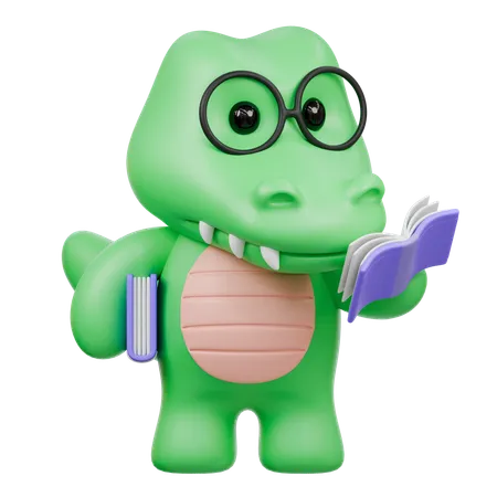 Cute Crocodile Reading Book  3D Illustration