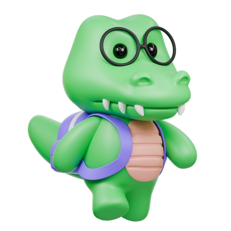Cute Crocodile With Bag  3D Icon