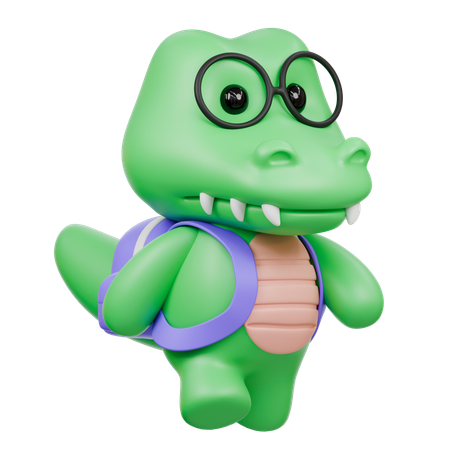 Cute Crocodile With Bag  3D Illustration