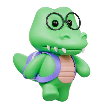 Cute Crocodile With Bag  3D Illustration