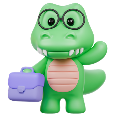 Cute Crocodile with Briefcase  3D Illustration