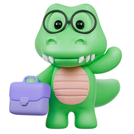 Cute Crocodile with Briefcase  3D Illustration