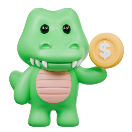 Cute Crocodile with Coin  3D Icon