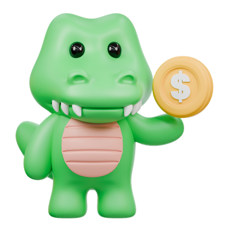 Cute Crocodile with Coin  3D Illustration