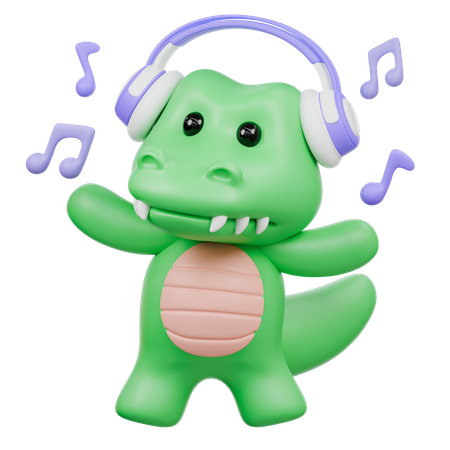 Cute Crocodile with Headphone  3D Illustration