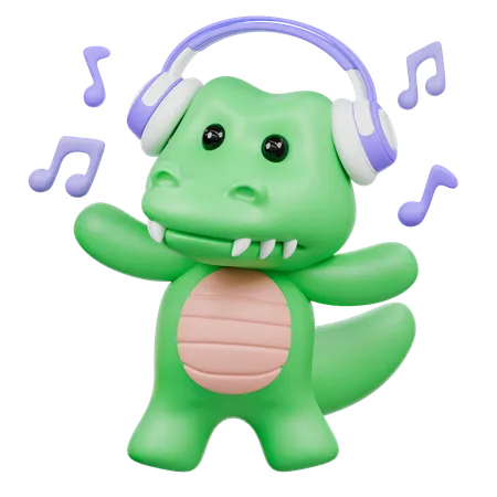 Cute Crocodile with Headphone  3D Illustration