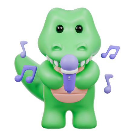 Cute Crocodile with Mic  3D Illustration