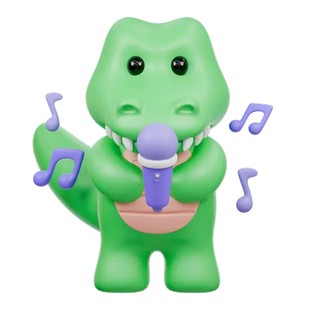 Cute Crocodile with Mic  3D Illustration