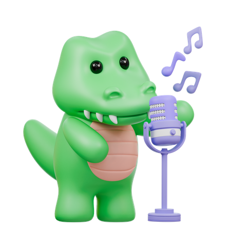 Cute Crocodile with Microphone  3D Illustration