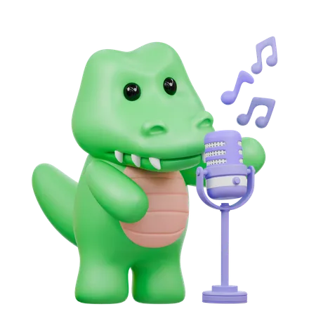 Cute Crocodile with Microphone  3D Illustration