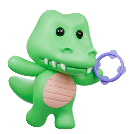 Cute Crocodile with Tambourine  3D Illustration