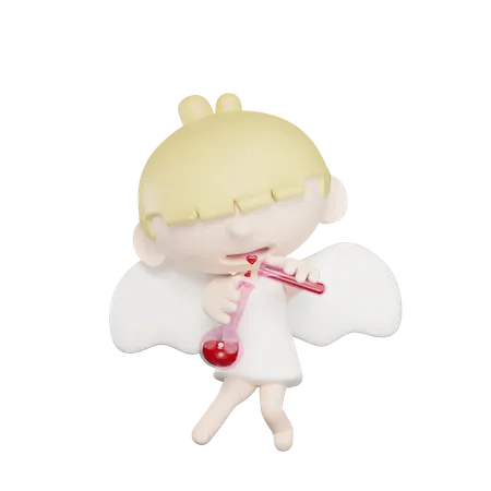 Cute Cupid Concocting A Love Potion  3D Illustration