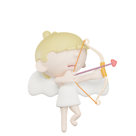 Cute Cupid Draws A Love Arrow  3D Illustration