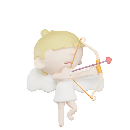 Cute Cupid Draws A Love Arrow  3D Illustration