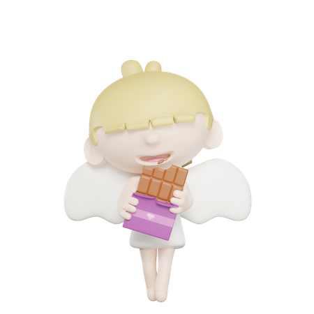 Cute Cupid Eating Chocolate  3D Illustration