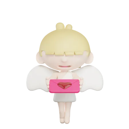 Cute Cupid Giving A Love Letter  3D Illustration
