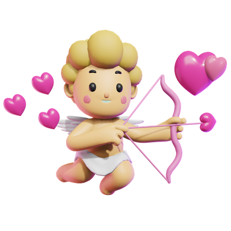 Cute Cupid Holding Arrow  3D Illustration