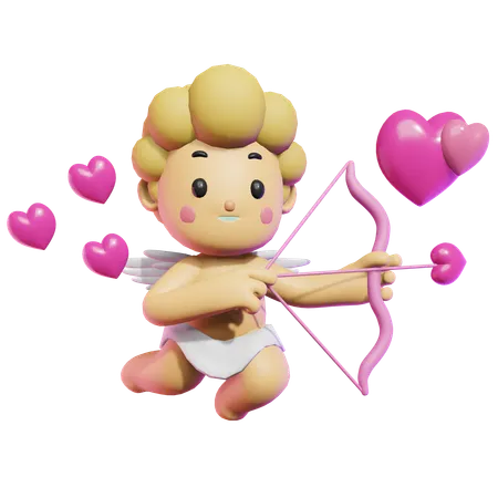 Cute Cupid Holding Arrow  3D Illustration