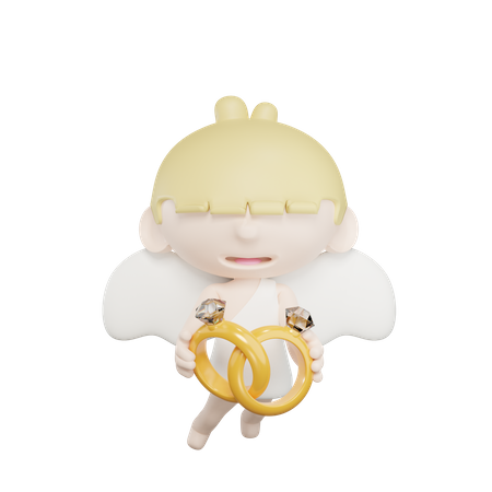 Cute Cupid Holding Two Rings 3D Illustration