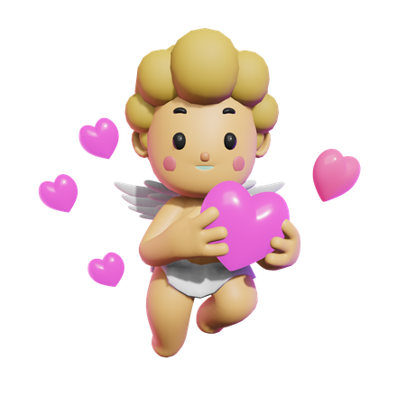 Cute Cupid Hugging Love  3D Illustration