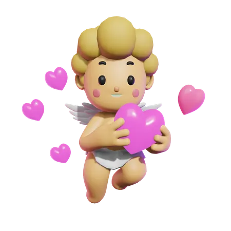 Cute Cupid Hugging Love  3D Illustration