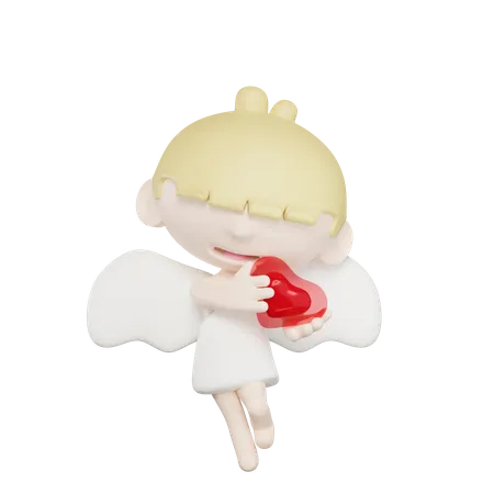 Cute Cupid Hugging Love  3D Illustration