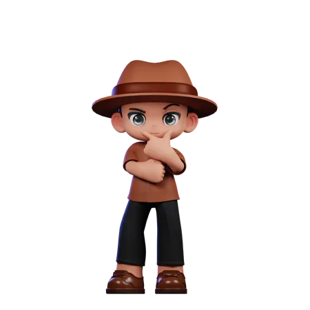 Cute Detective Doing Curious  3D Illustration