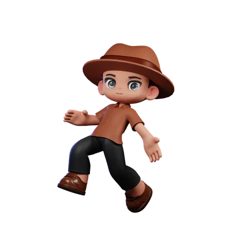 Cute Detective Doing Happy Jumping  3D Illustration