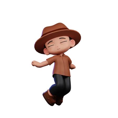 Cute Detective Doing Jumping In Air  3D Illustration