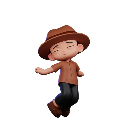 Cute Detective Doing Jumping In Air  3D Icon