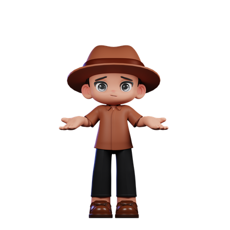 Cute Detective Doing No Idea  3D Illustration