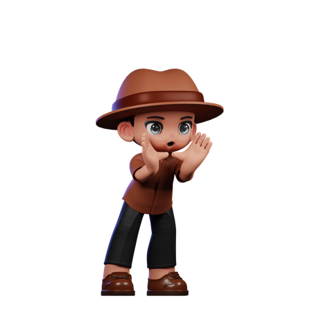 Cute Detective Doing Shouting  3D Illustration