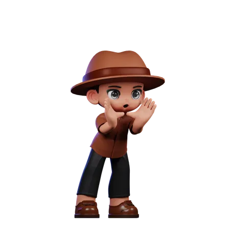 Cute Detective Doing Shouting  3D Illustration