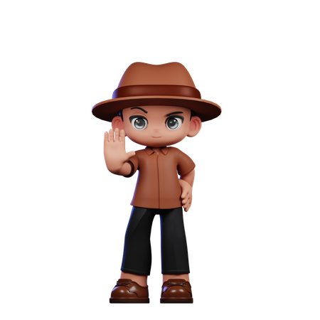 Cute Detective Doing Stop Sign  3D Illustration