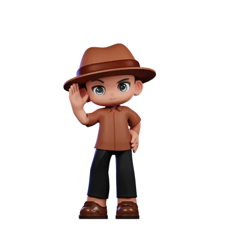 Cute Detective Greeting  3D Illustration