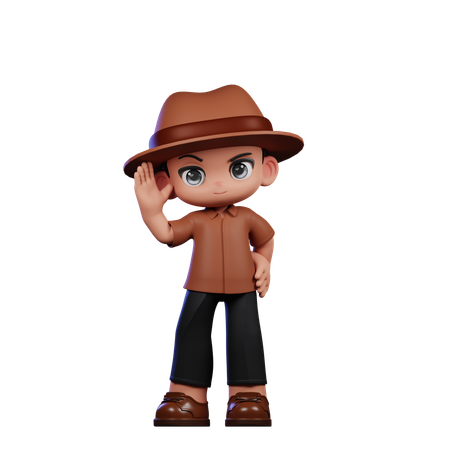 Cute Detective Greeting  3D Illustration