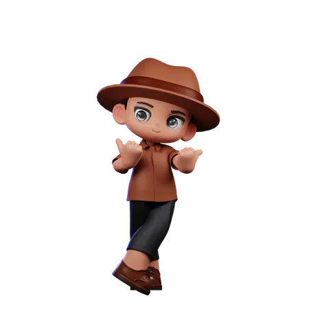 Cute Detective Pointing at Side  3D Illustration
