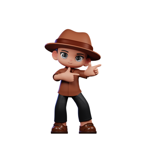 Cute Detective Pointing Left  3D Illustration