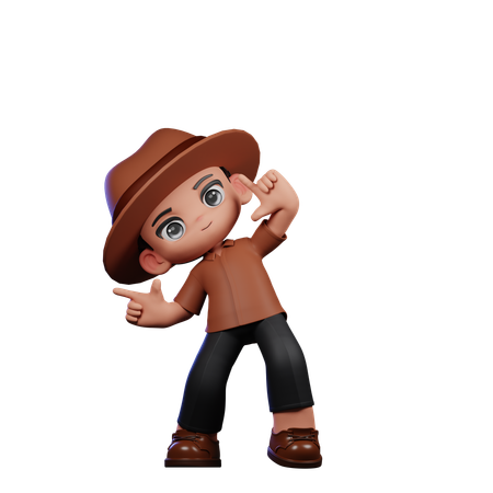Cute Detective Pointing Right  3D Illustration
