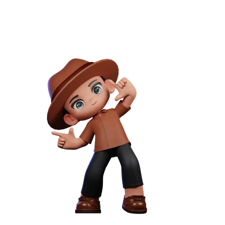 Cute Detective Pointing Right  3D Illustration